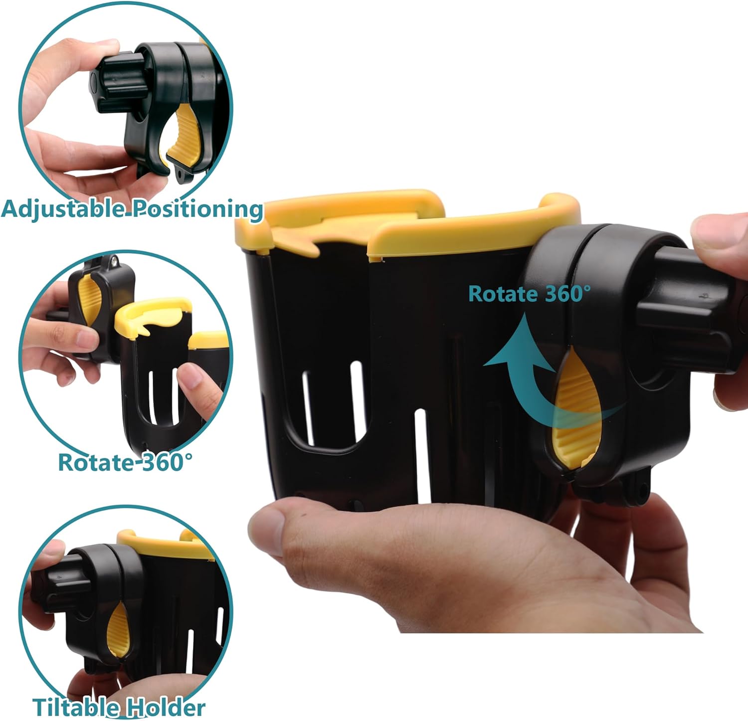 Wheelchair Cup Holder, Walker & Rollator Cup Holder, Clip-On Drink & Bottle Holder with Mug Handle Slots, Fits Folding & Rolling Walkers, for Seniors & Elderly - Image 4