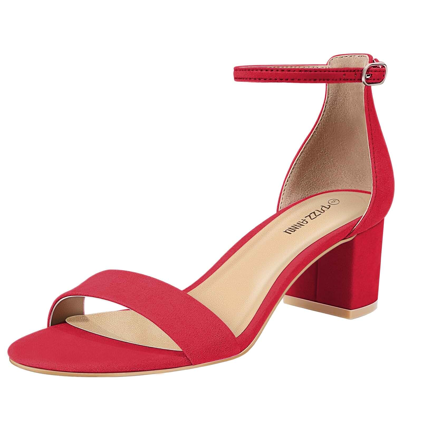 PIZZ ANNU Women's Low Block Chunky Heels Sandals Comfortable Open Toe Ankle Strap Party Dress Pump Shoes Strappy Buckle Heeled Sandal with 2 Inches Tall Thick Heel Design