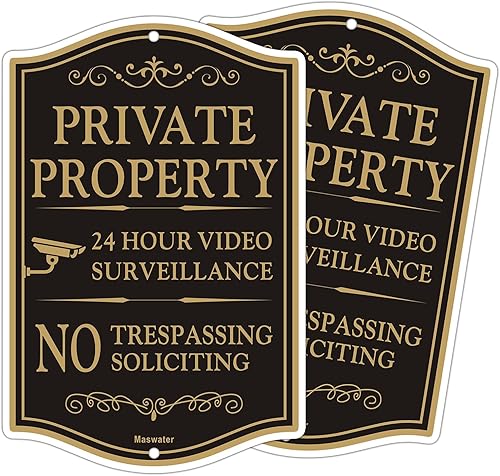 Gran señal de propiedad privada de no trespassing, paquete de 2 de 12" x 18" sin solicitar, señales de videovigilancia de 24 horas para patio,