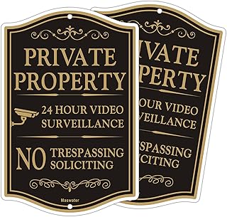 Large Private Property No Trespassing Sign, 2-Pack 12" x 18" No Soliciting 24 Hour Video Surveillance Yard Signs, Reflective Rust Free Aluminum, Fade Resistant, UV Protected & Waterproof