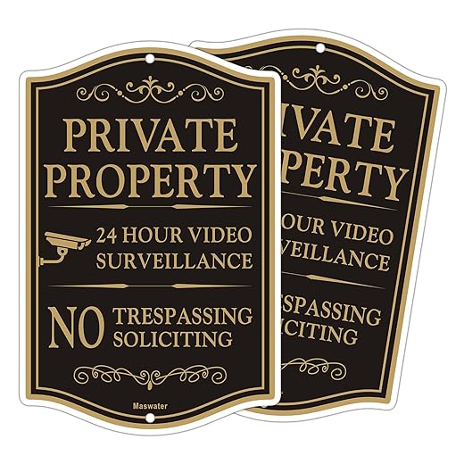 Large Private Property No Trespassing Sign, 2-Pack 12" x 18" No Soliciting 24 Hour Video Surveillance Yard Signs, Reflective Rust Free Aluminum, Fade Resistant, UV Protected & Waterproof