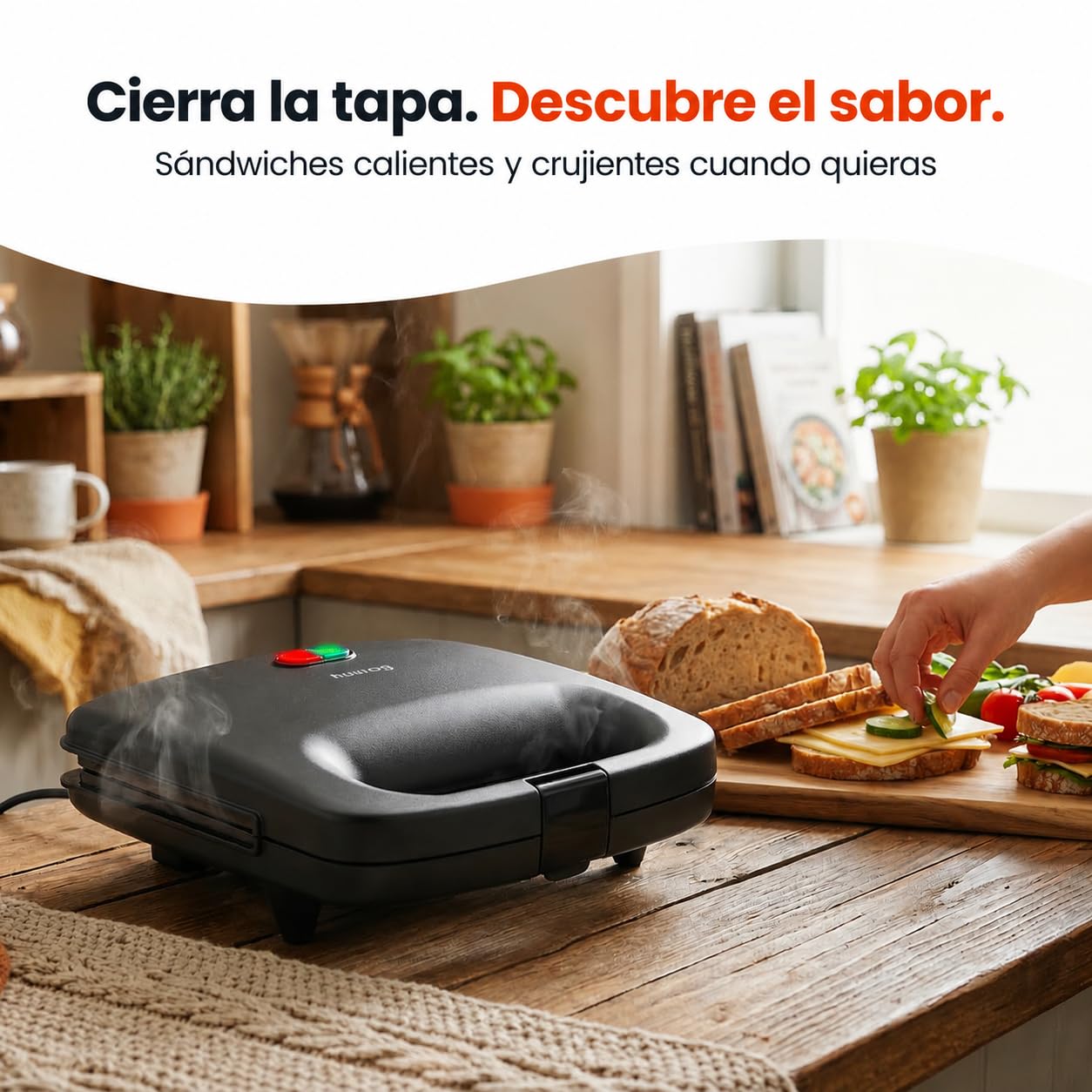 QuickBite - Tostadora de pan antiadherente 1000 W, panini y sándwiches, color negro