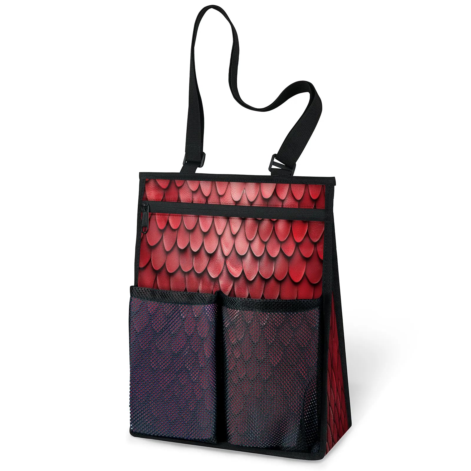 Ourtheme Red Snakeskin Portable Shower Bag for Travel Gym Camp Beach Tote Shower Caddy Bags Hanging Toiletry Organizer
