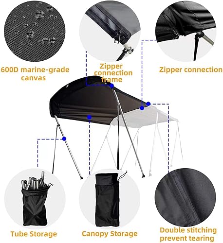Miniatura 4 de Kit universal de parasol Bimini de 2 a 4 lazos en la parte superior y en T para lancha de 54 a 103 pulgadas de ancho, a prueba de rayos UV, lona