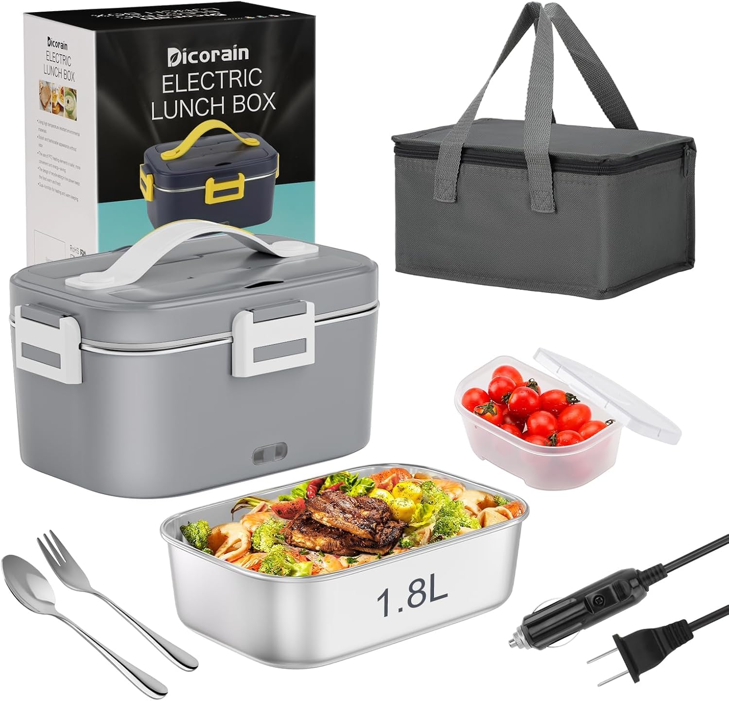 Dicorain Electric Lunch Box, 80w 1.8L Heated Lunch Box for Truck/Car/Office/Home