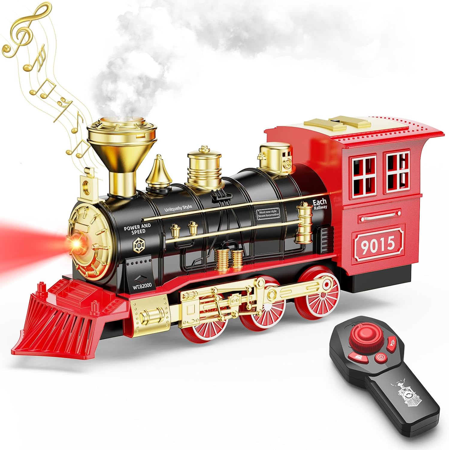 Hot Bee Remote Control Train Locomotive, Train Steam Engine Toy w/Smoke, Lights & Sounds, Christmas Trains Toys Gifts for 3 4 5 6 7 8+ Years Old Kids