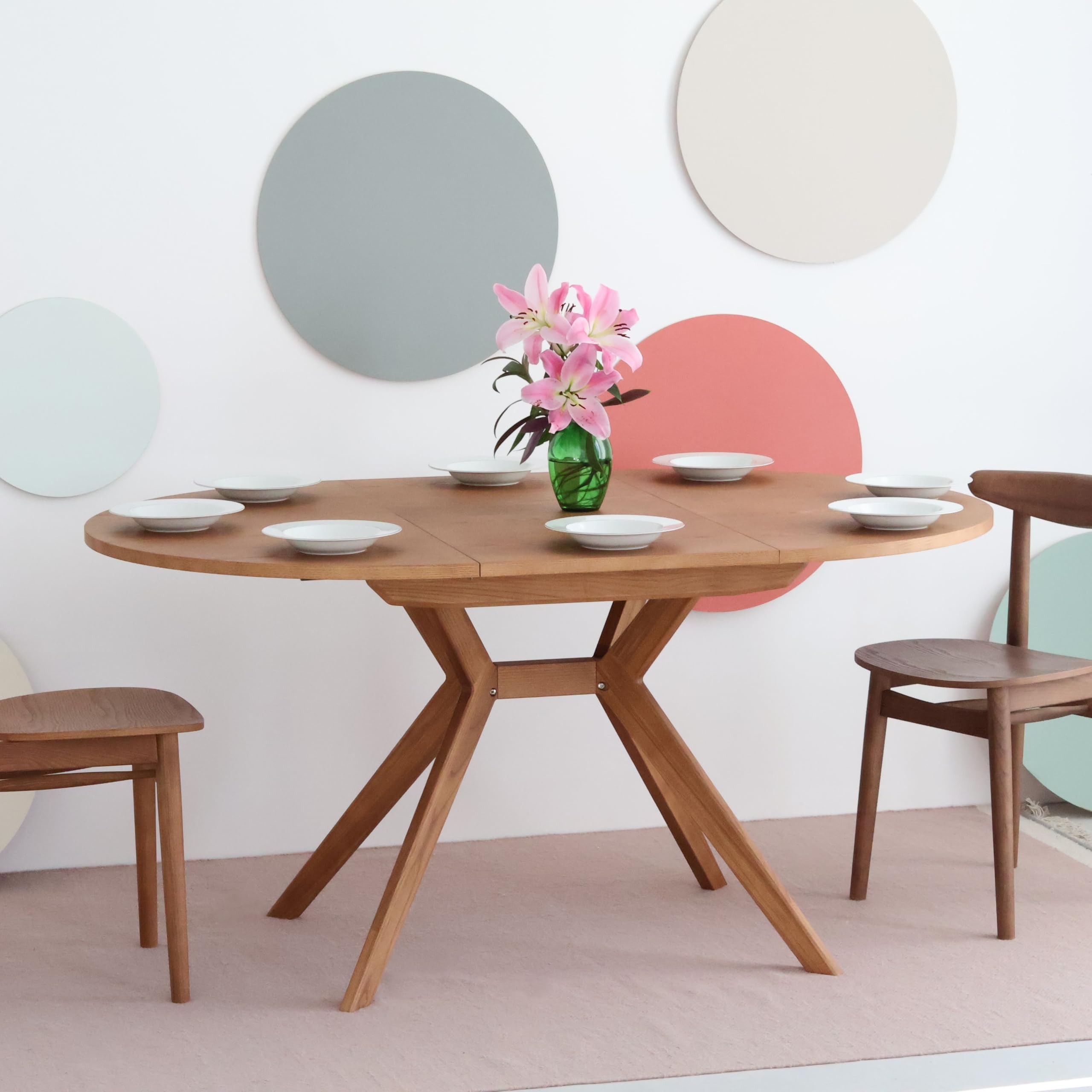 RAGABA Tavolo da pranzo allungabile 120 cm Biju, tavolo da pranzo rotondo per 6 persone, legno di frassino naturale e MDF rivestito in impiallacciatura di frassino naturale, nero
