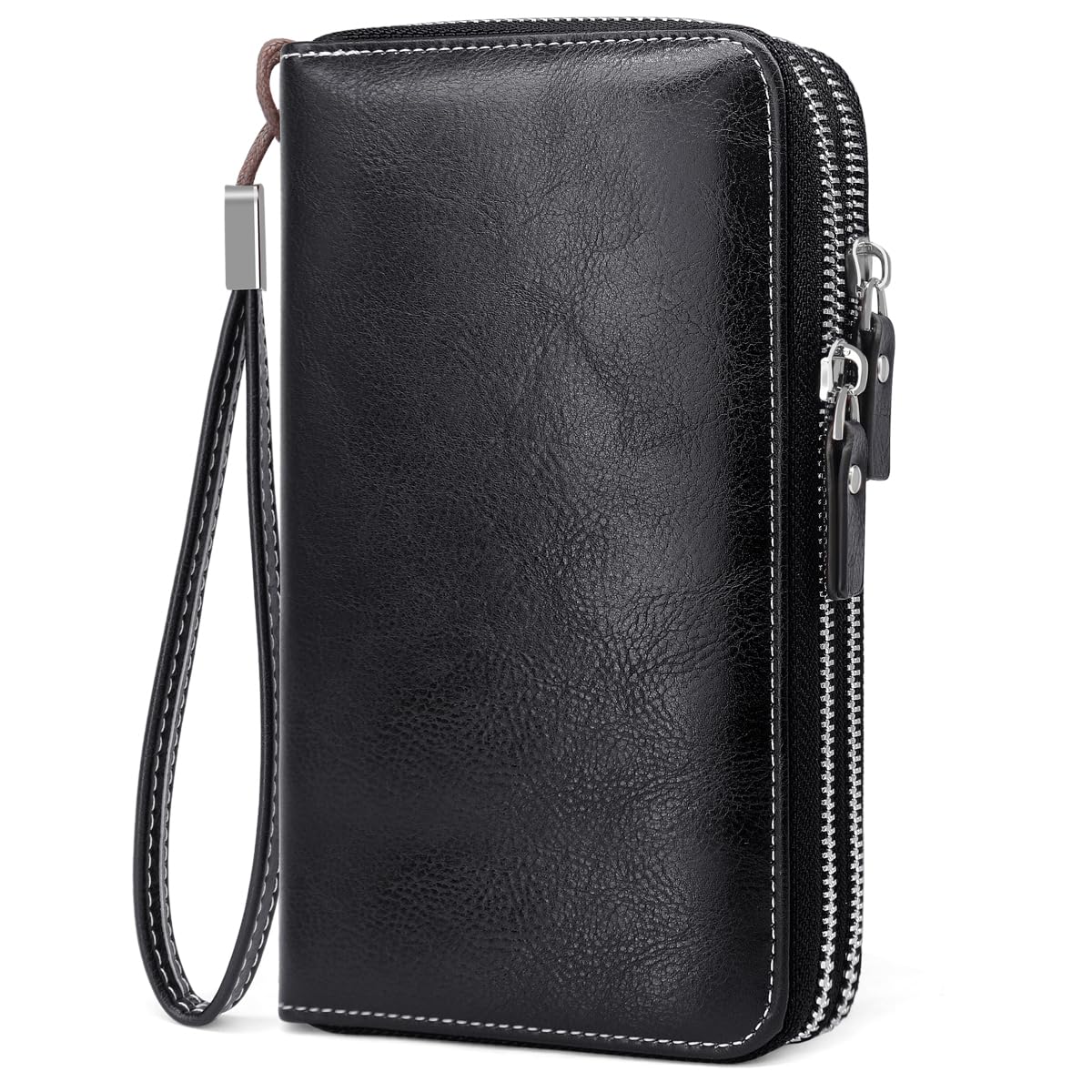 HNOOM Portafoglio Donna in Pelle PU Grande Capacità con Cerniera, Bloccaggio RFID, Elegante Portamonete con 14 Scomparti per Carte (Nero)