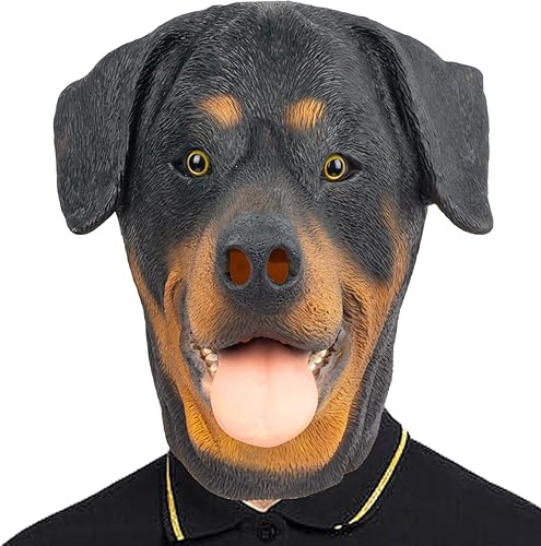 PartyHop Rottweiler Máscara de cabeza de perro de látex animal de cabeza completa, máscaras realistas para Halloween, carnaval, fiesta de disfraces