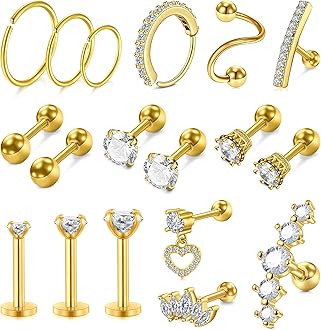 MODRSA 20g 16g Cartilage Earrings for Women Silver Gold Helix Piercing Jewelry Surgical Steel Hypoallergenic Flat Back Earrings Cartilage Hoop for Women Forward Helix Earring Tragus Jewelry Screw Back