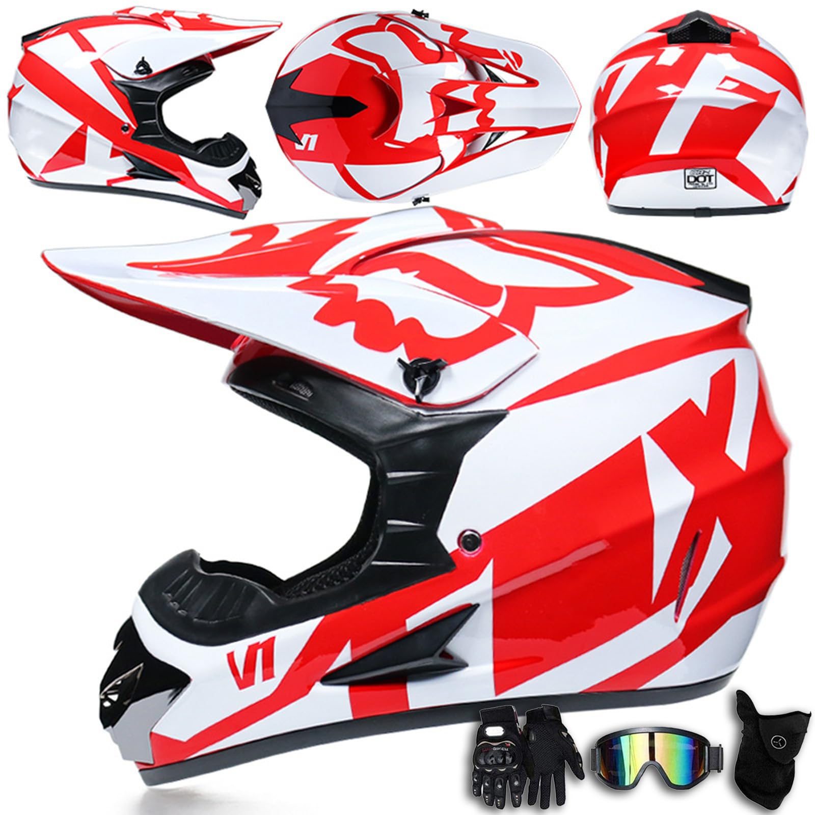 Casco de Motocross con Gafas máscara y Guantes Casco Integral para Motocicleta Todoterreno para Exteriores Cross Country Bicicleta de montaña para Hombres Mujeres Adolescentes Adultos