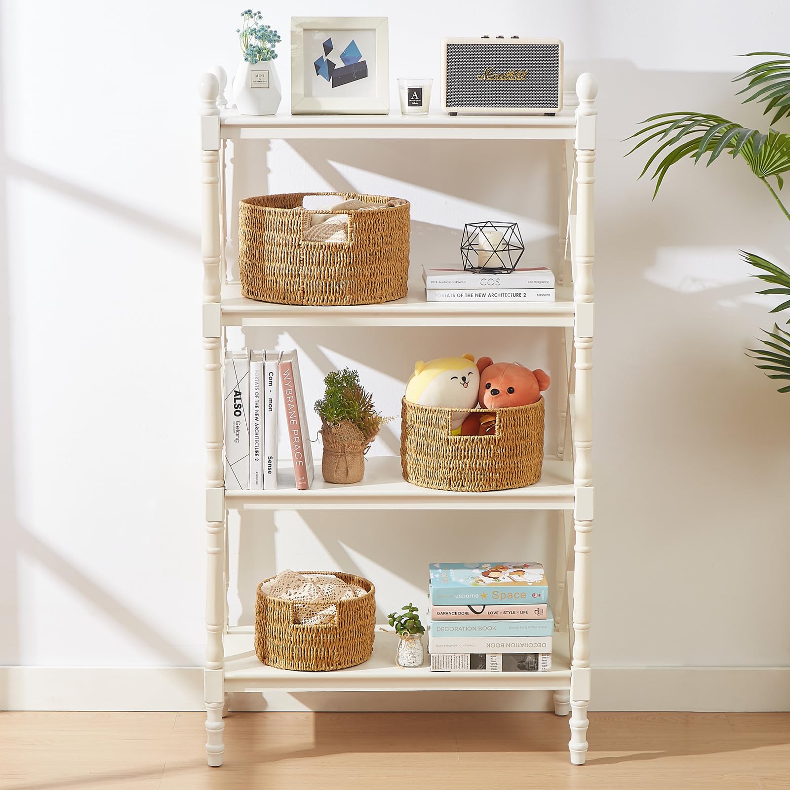 Vagusicc Aufbewahrungskorb rund 3er Set, Decorasian Korb Aufbewahrung mit Holzgriffen, Geschenkkorb leer aus Recyclebarem Papierseil für Schlafzimmer, Badezimmer, Wohnzimmer, Jute