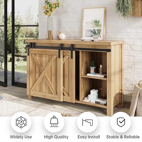 Miniatura 2 de EaseLife Kit de rieles de puerta corrediza de granero de doble derivación de 4 pies, fácil de instalar, se desliza suavemente y silenciosamente, se