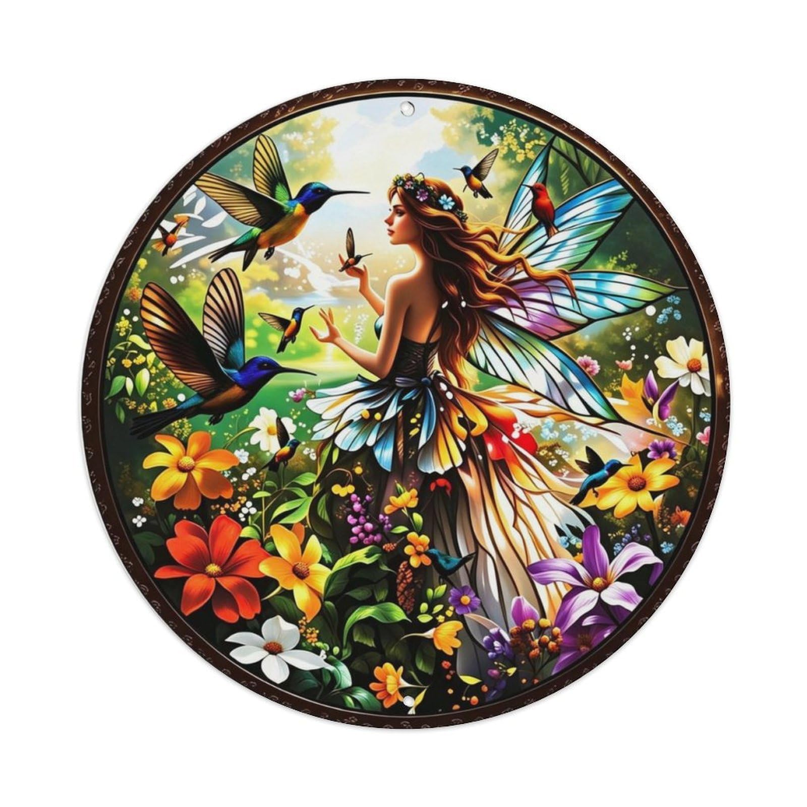 Stained Glass Flower & Butterfly Metal Tin Sign Plaque