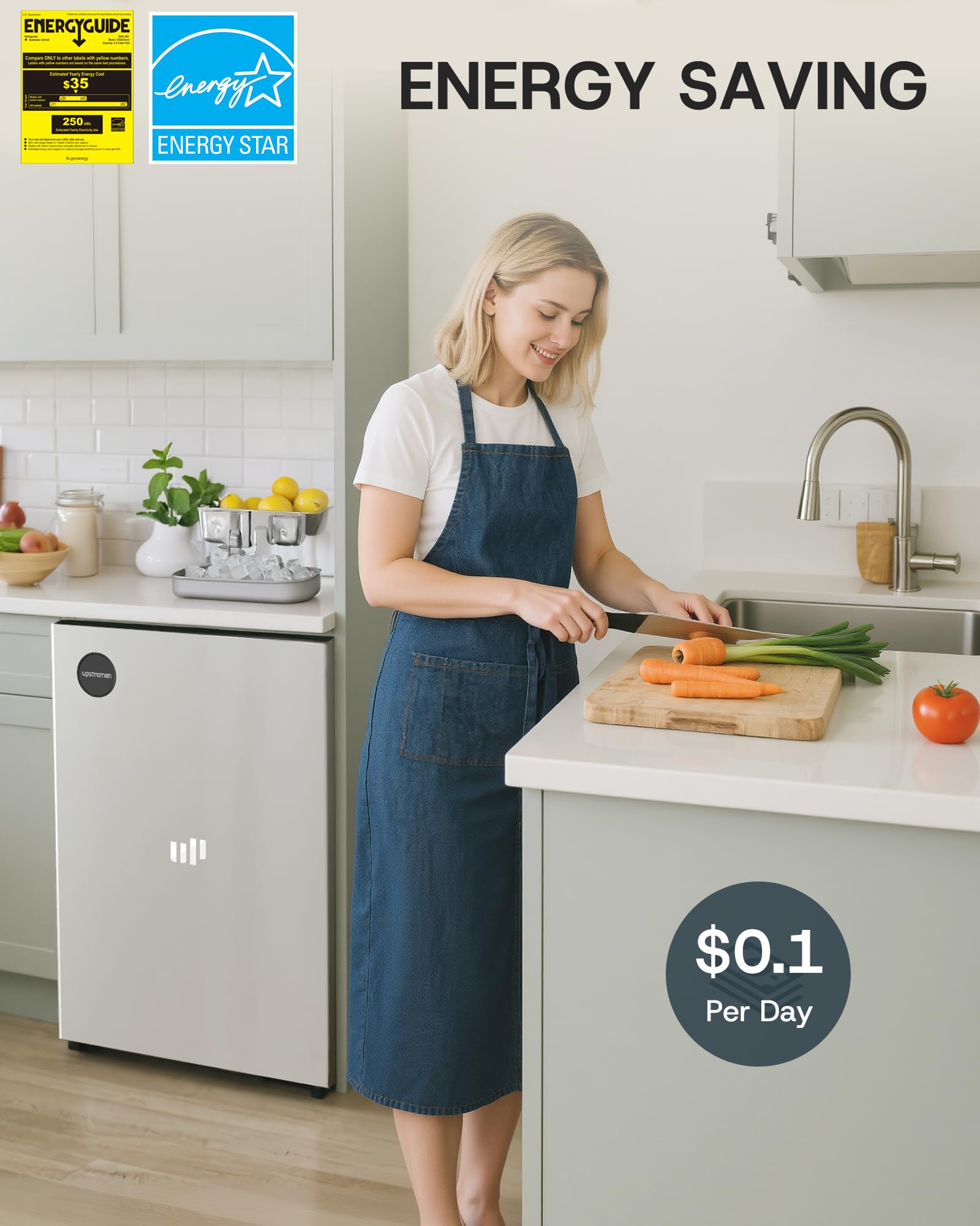 Upstreman 2.5 Cu.Ft All-Refrigerator Mini Fridge, Single Door Small Refrigerator, Dorm Fridge with 7 Adjustable Thermostat, Compact Refrigerator for Office, Bedroom or Dorm, Silver-CR26 - 4