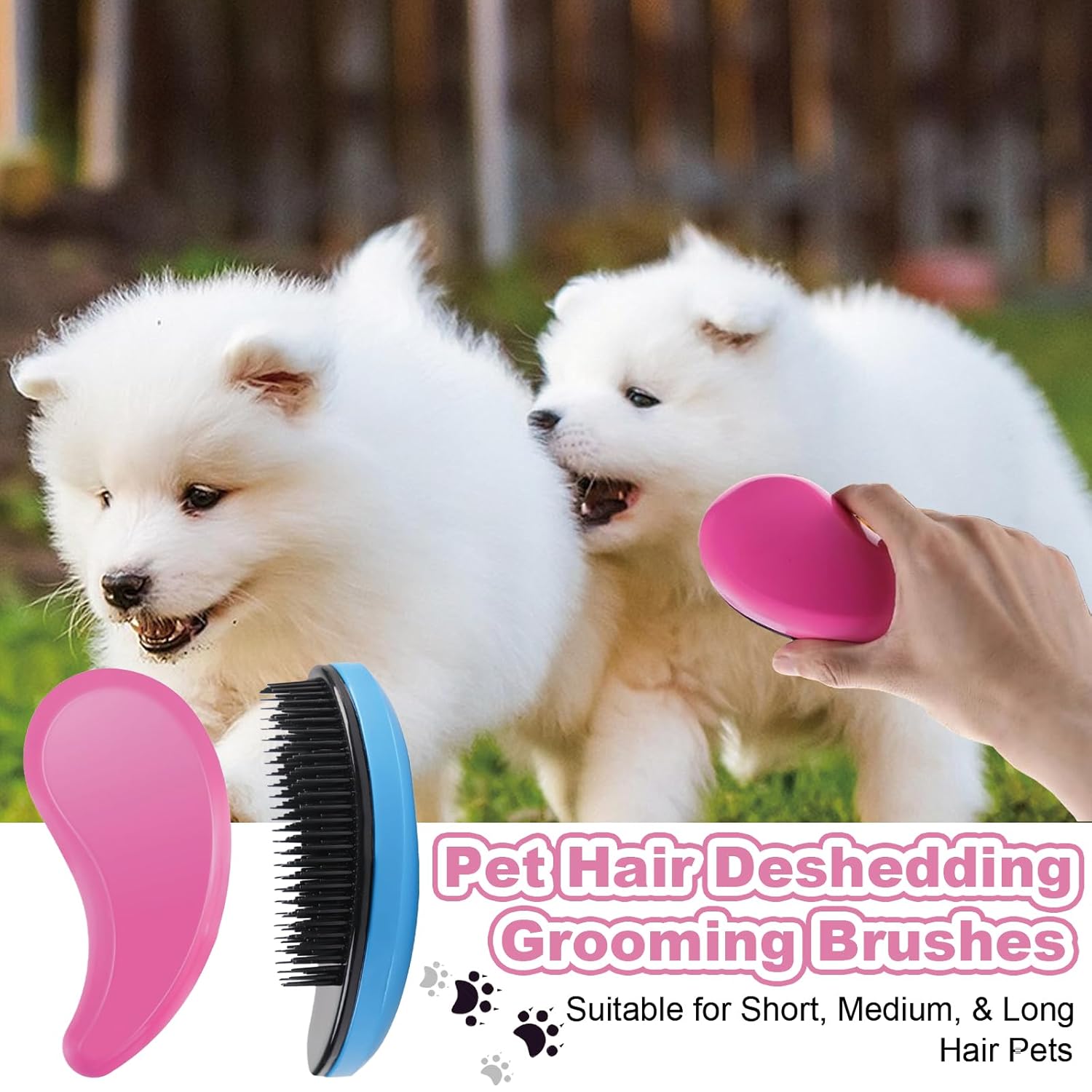 2 Pcs Puppy Brush, Dog Brushes for Grooming, Soft Dog Brush Gentle Puppy Dog Hair Remover Brushes for Teddy Yorkies Maltese Shih Tzu Chihuahua Grooming (Pink, Blue)