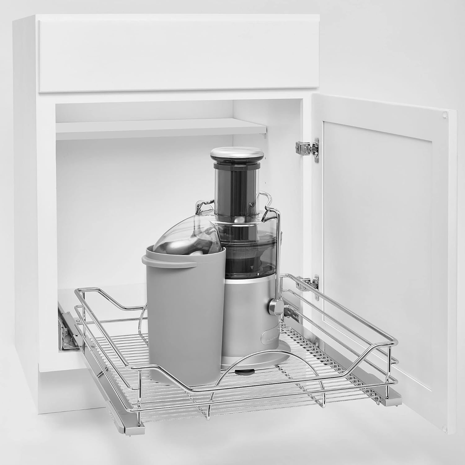 Rev-A-Shelf Single Steel Pullout Organizer for Base Kitchen/Bathroom Cabinets, Wire Storage Basket w/Soft-Close, Chrome, 20.5 x 21.74 In, 5730-21CR