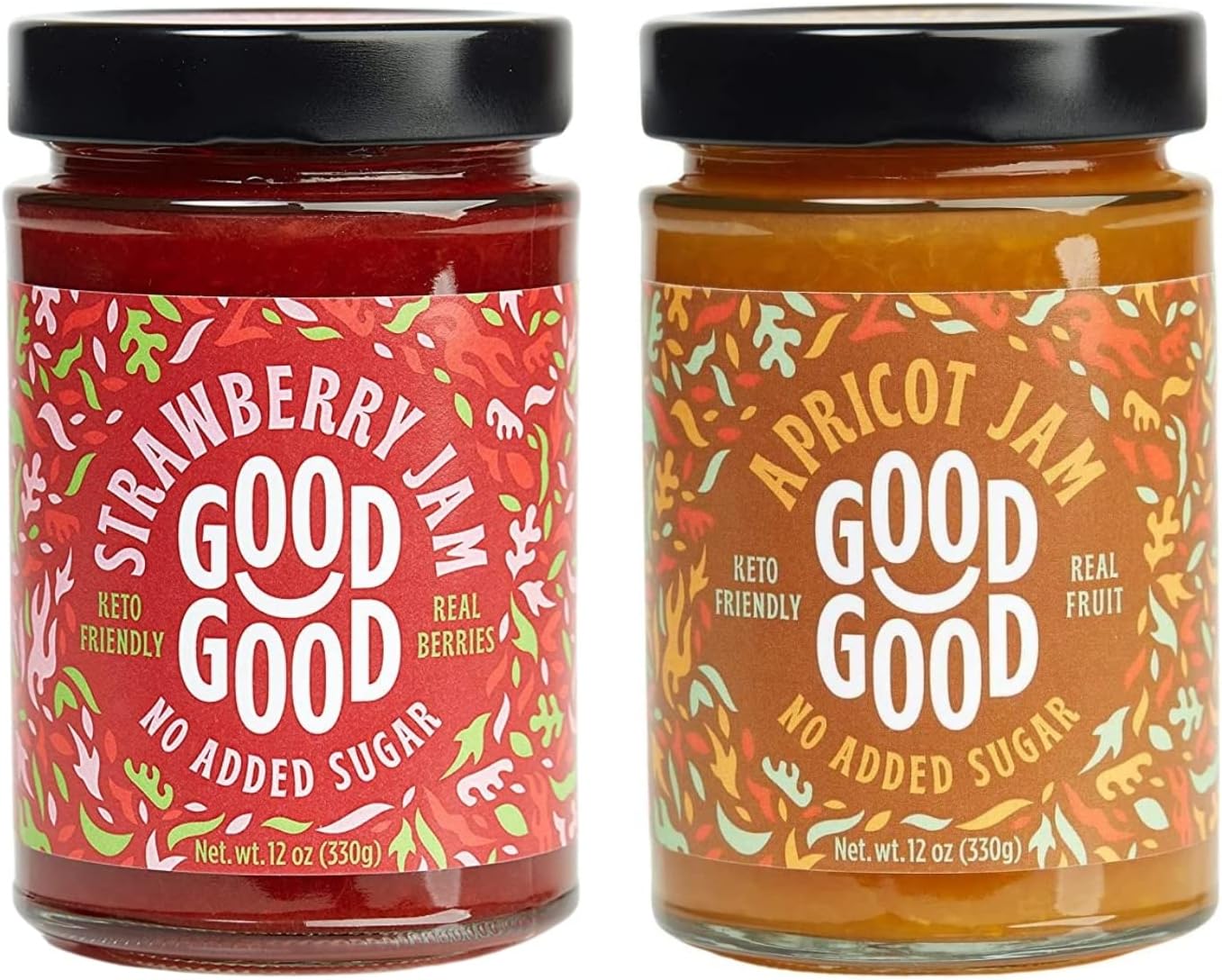 GOOD GOOD Sweet Strawberry & Apricot Jams Keto Friendly Variety Pack