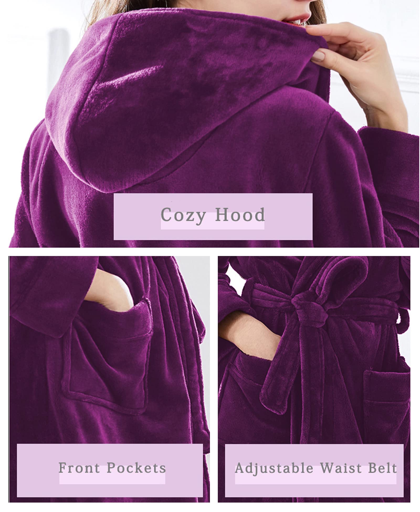 DiaryLook Fluffy Ladies Dressing Gown with Hooded, Super Soft Loungewear Robe for Women, Dressing Gowns for Women UK Bathrobe — view 5