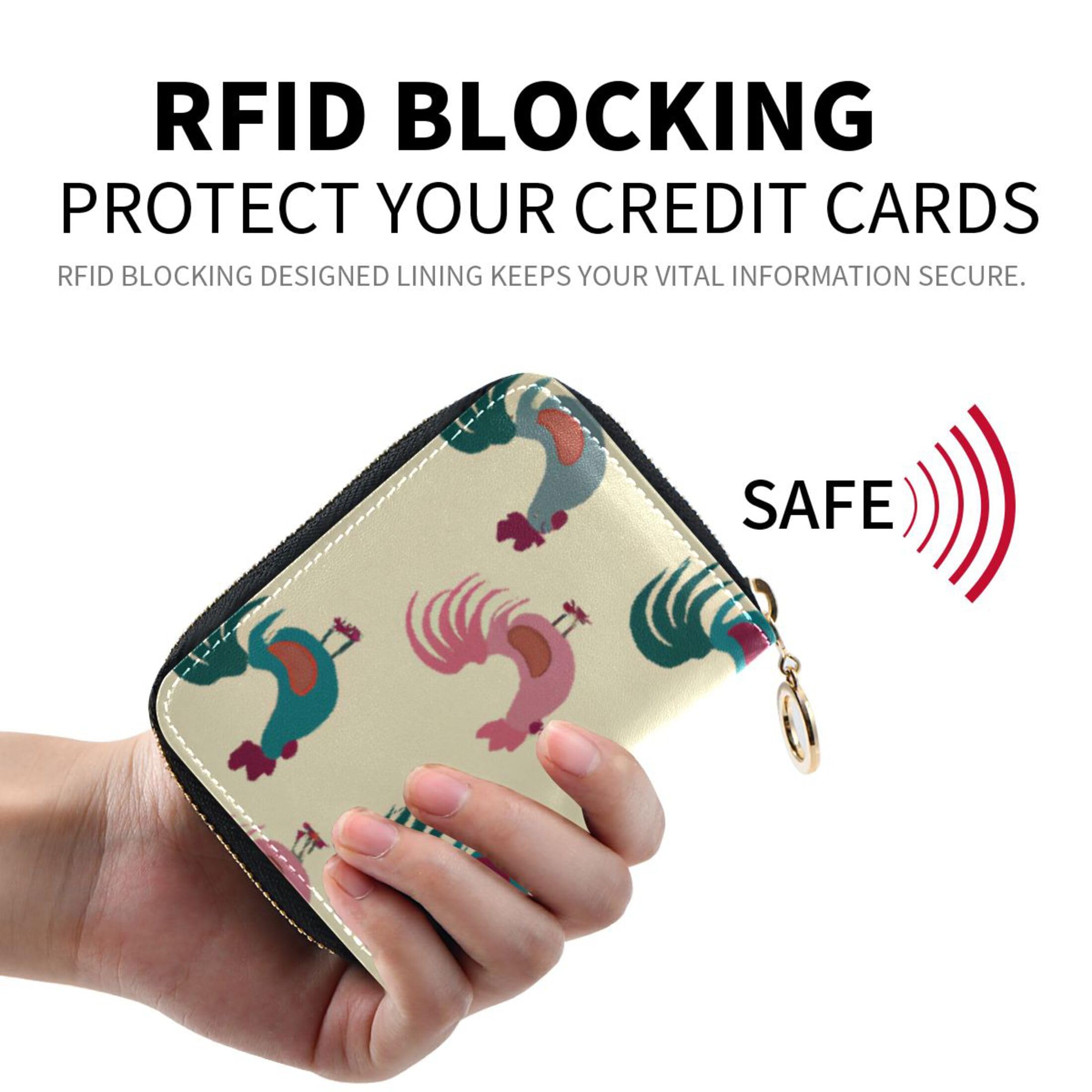 Burbuja Cute Roosters Credit Card Holder for Women Men RFID Blocking, Leather Accordion Zipper Card Case Wallet 11 Slots