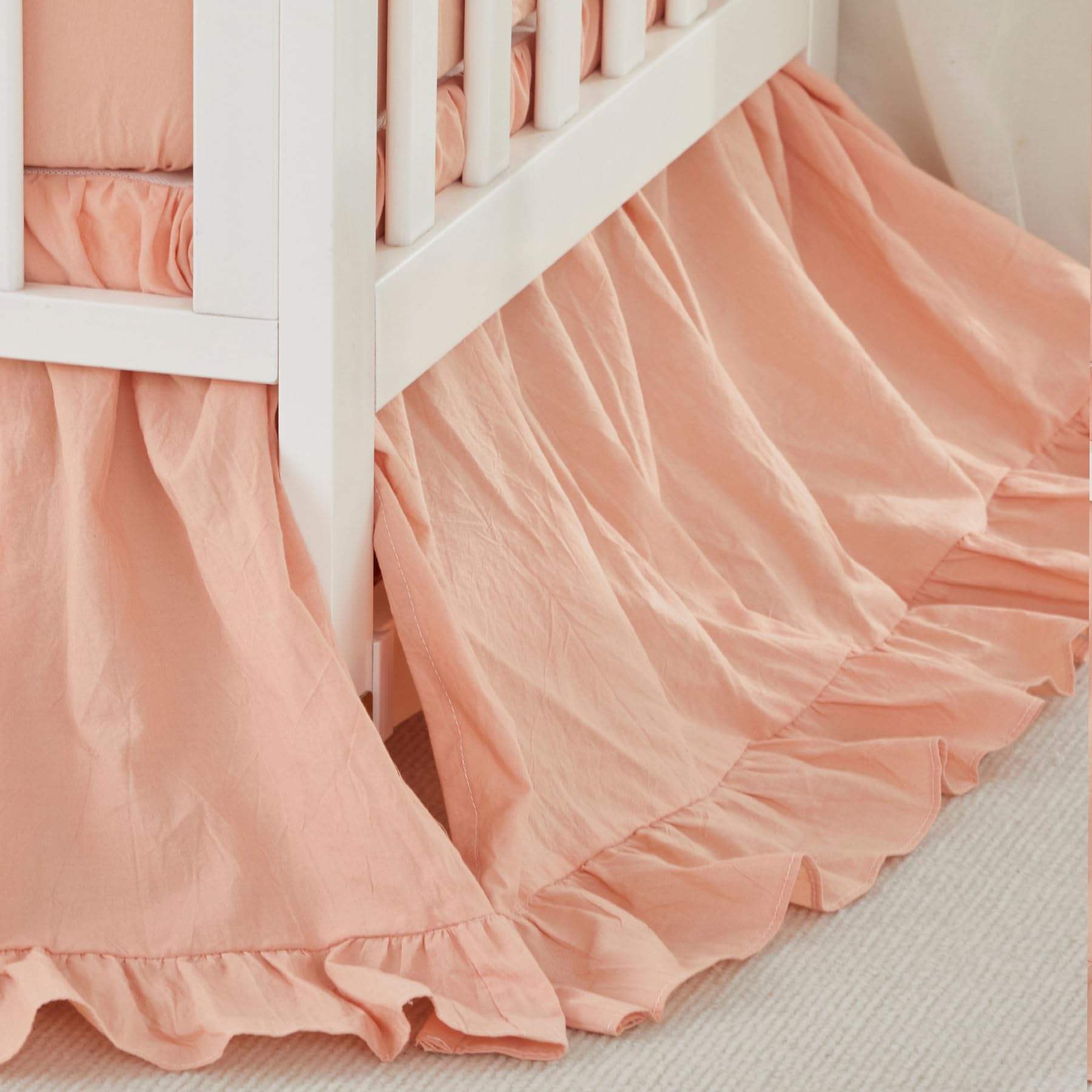 Brandream Juego de ropa de cama para cuna de bebé para niñas y niños, género neutro, bohemio, granja, elegante, con volantes, juego de ropa de cama de 6 piezas, 100% algodón lavado, rosa rubor