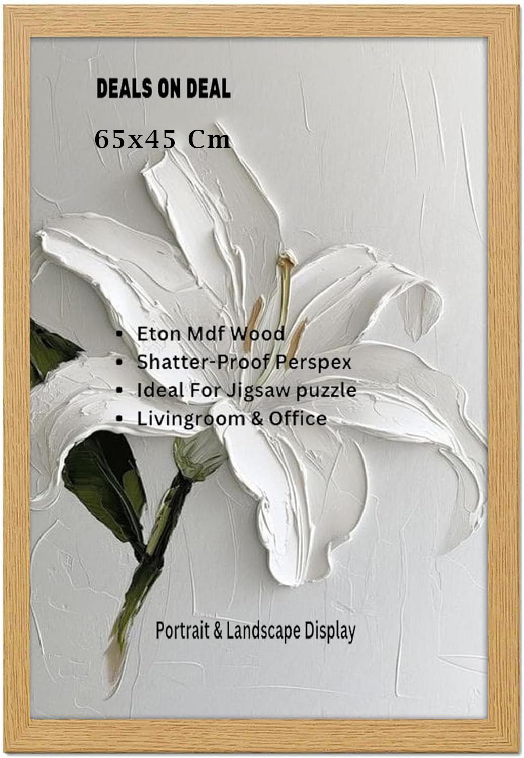 DEALS ON DEAL Modern Flat Profile Oak 65x45 cm Handcrafted Shatter-Proof Perspex Eton Wooden for Gallery Jigsaw Puzzle Poster Frames Vertical & Horizontal