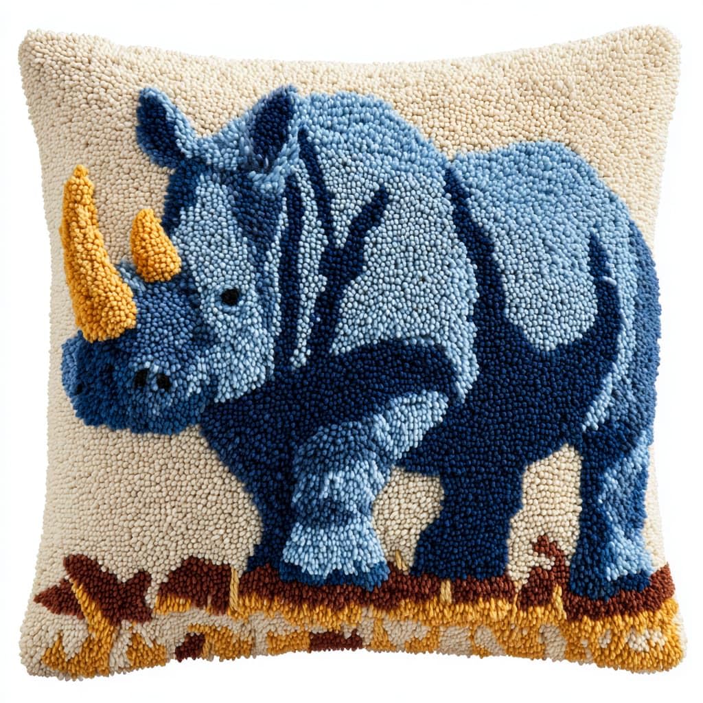 WallustrioaW Latch Hook Kits Pillow,Animal Rhinoceros