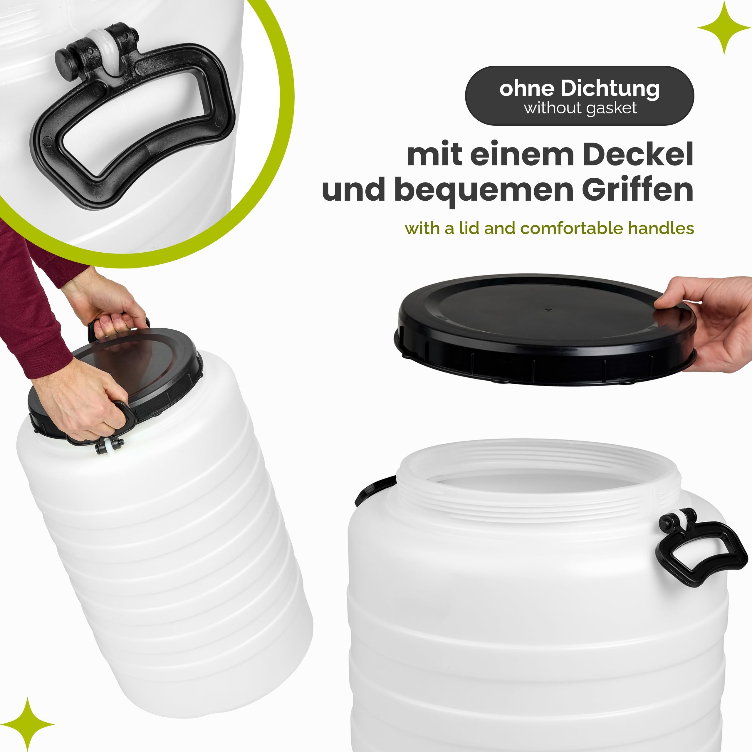 Garronda 60 L Weithalsfass Futtertonne aus HDPE als Kunststofffass und Wasserbehälter für Wasser Regenfass Lebensmittel zur Lagerung und Fermentierung GD-0187 Weiß