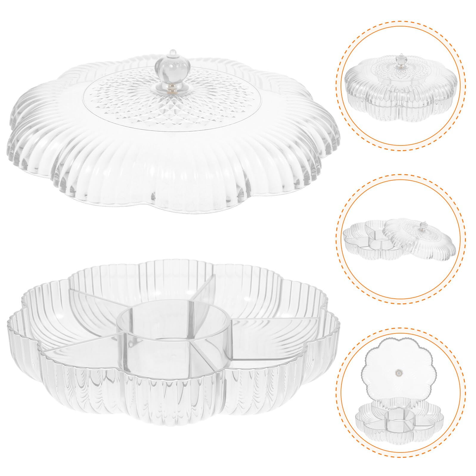 Ipetboom Bandeja de Dulces Transparente con Compartimentos en Forma de Flor Bandeja Dividida de Plástico para Servir Frutas y Snacks Adecuada para Fiestas y Hogar