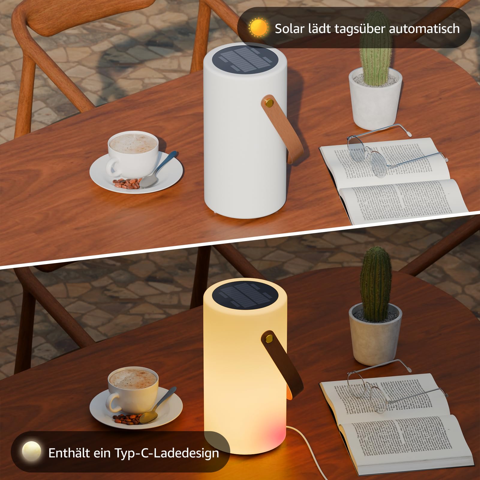 MALUX Lampe de table solaire d'extérieur 2 en 1 - Charge blanc chaud et RVB - Lampe de table LED avec télécommande IP44 - Étanche - Sans fil - Portable - Rechargeable - Pour jardin, terrasse, balcon