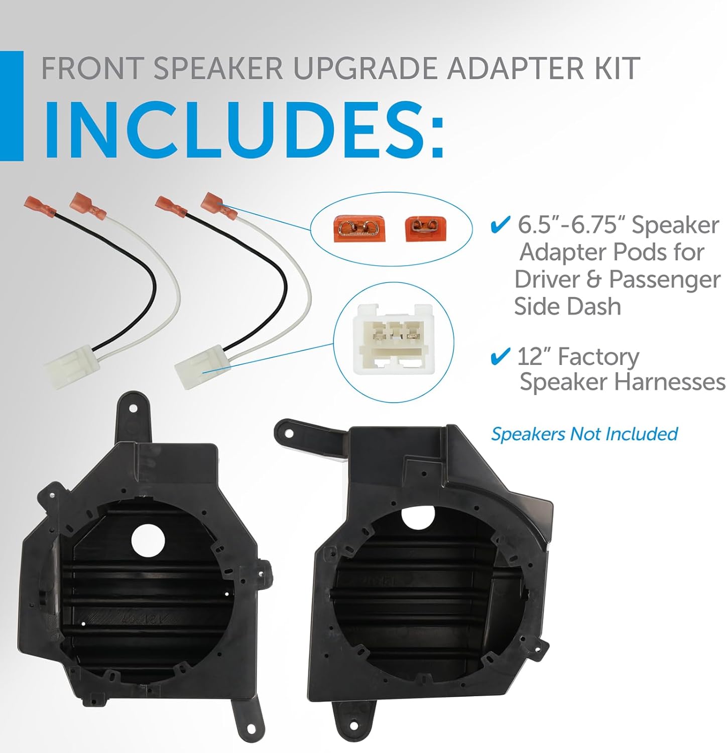 Proscenium PRO-JPSAP1 Front Left & Right Speaker Pods All-in-One Adapter Kit for Better Sound Quality, Fits 6.5”- 6.75” Aftermarket Speakers for Jeep Wrangler JL and Gladiator JT Models, Black