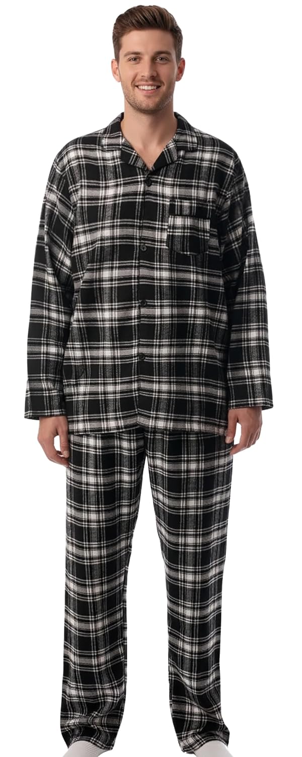 #followme Conjunto de pijama masculino de flanela xadrez com botões frontais – calça comprida de manga comprida #followme Conjunto de pijama masculino de flanela xadrez com botões frontais – calça comprida de manga comprida - Imagem 9