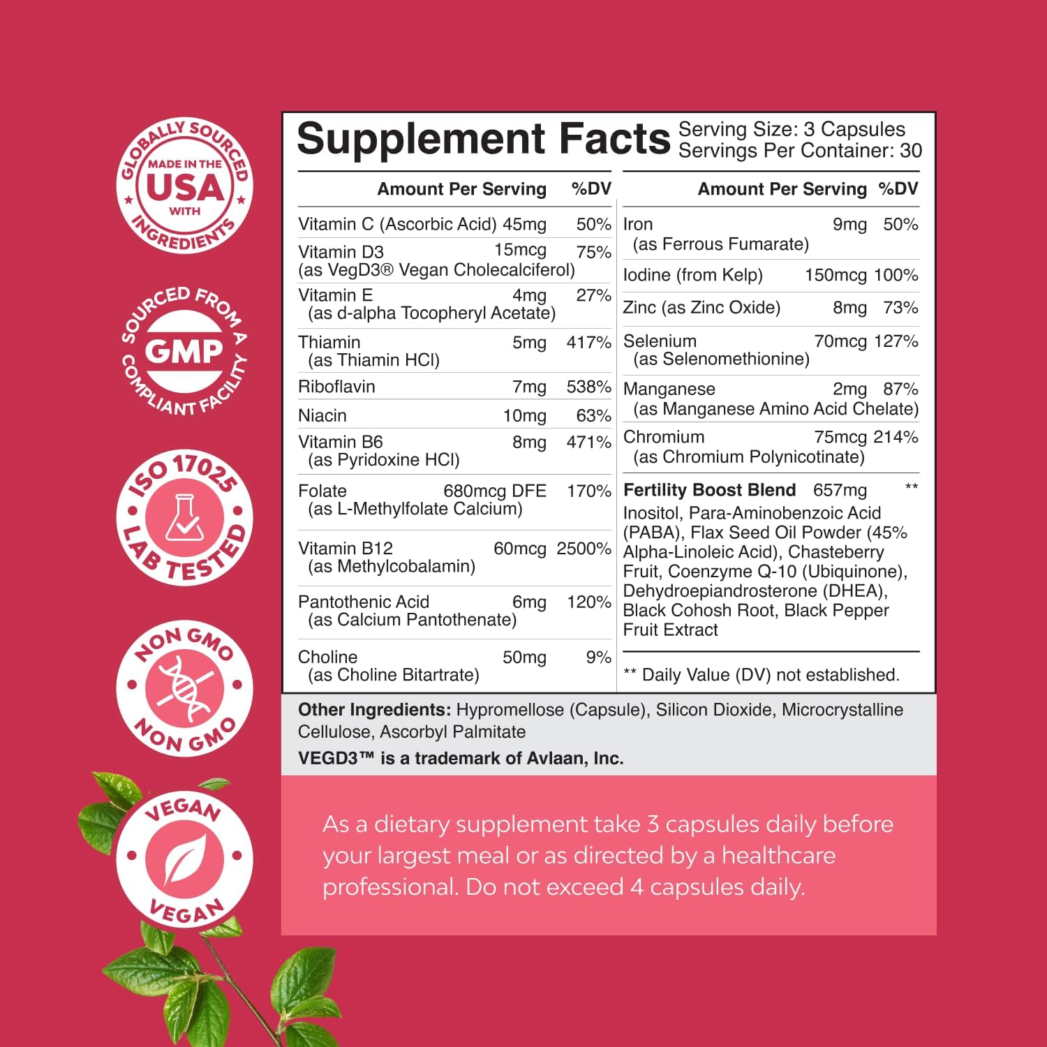 Fertility supplements for women with Inositol & Folic acid - Preconception vitamins for women for Hormone Balance with L-methylfolate, B12, Vitamin D3, Selenium, Zinc and CoQ10 - 90 Count (2 Pack) - Image 3