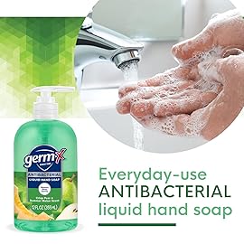 Germ-X Antibacterial Hand Soap, 12 Oz (Pack 4), Moisturizing Liquid Hand Wash for Kitchen or Bathroom, pH Balanced & Dermatologist Tested, Crisp Pear & Summer Melon Scent, Pump Bottle