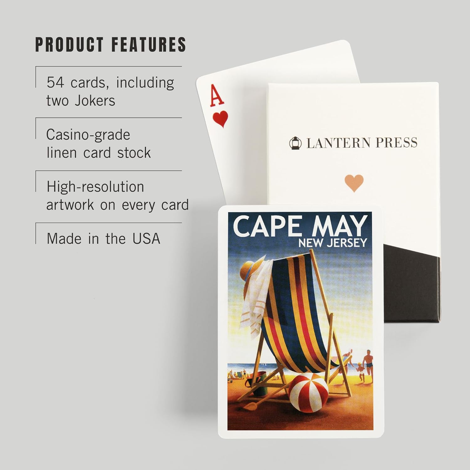 Lantern Press Cape May, New Jersey, Beach Chair and Ball, 52 Playing Cards for Adults, Poker Size Card Deck