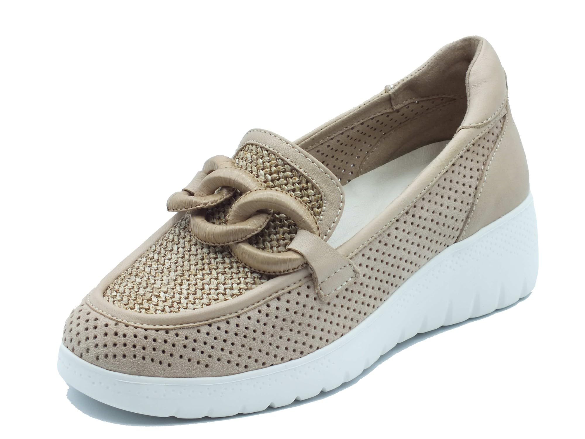 Melluso K55480 Nature Mocassini per Donna in Pelle e Tessuto con Zeppa