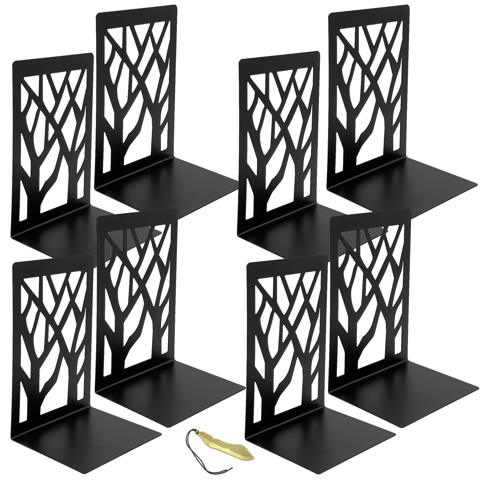 Mgood Metal Book Ends, 4 Pair Black for Shelves Heavy Duty Holders, Non-Skid No Rusting