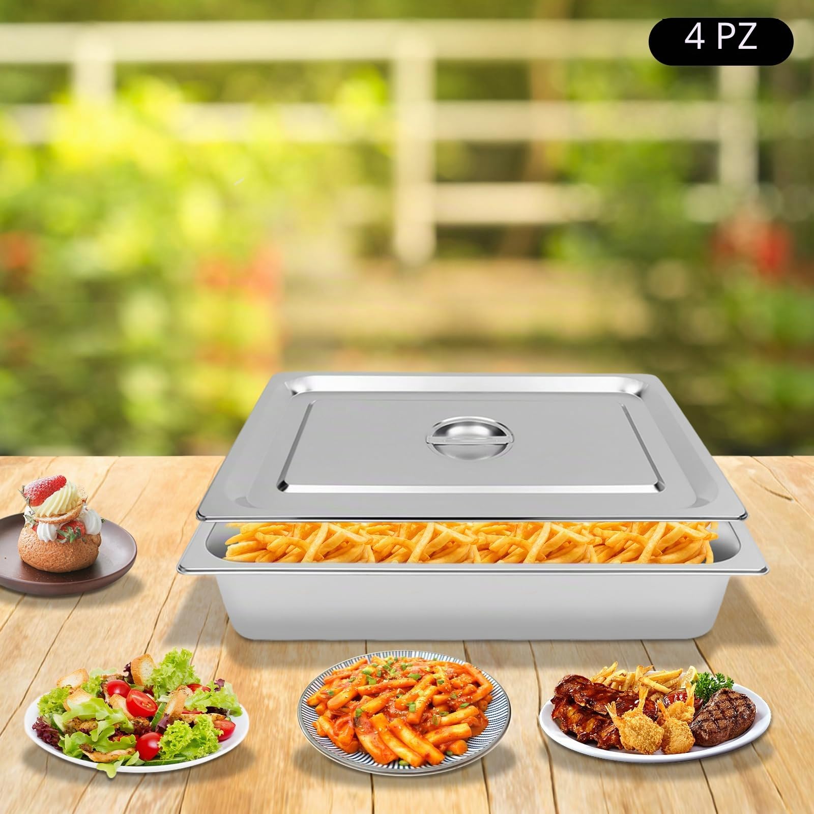 Contenitori per tavolo a vapore in acciaio inox 201, set da 4 pezzi, 9 l, impilabili in forno, adatti per la conservazione degli alimenti, versatili, per ristoranti e catering