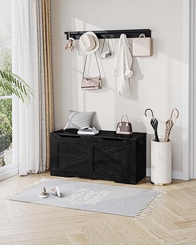 Miniatura 8 de Baúl de almacenamiento de 39.4 pulgadas, baúl de almacenamiento extragrande con 2 bisagras, banco de caja de madera, baúl organizador elevador,