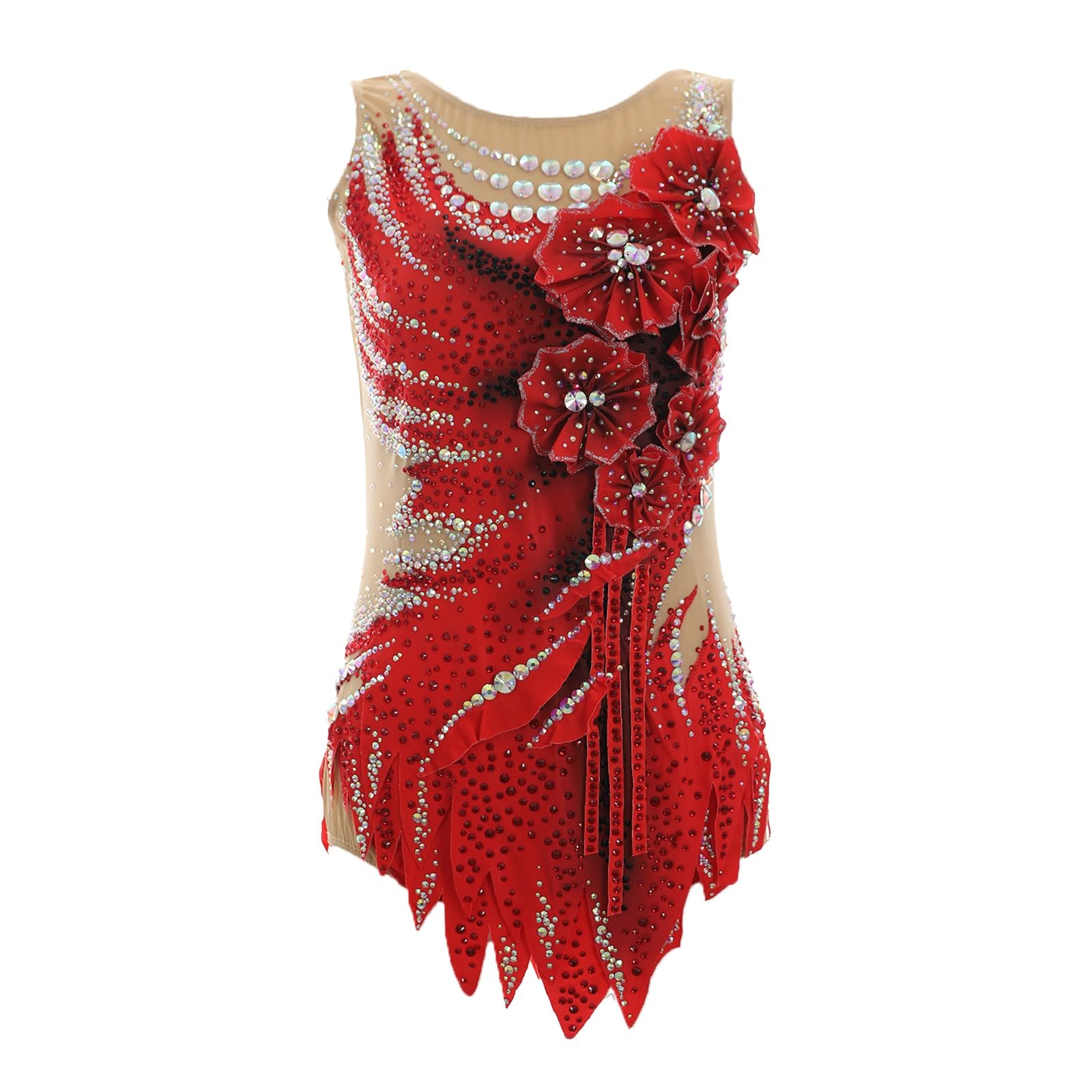 Damski Trykot Do Gimnastyki Artystycznej, Kwiatowy Rhinestone, Bez Rękawów, Sukienka Konkursowa Do Tańca W Łyżwiarstwie Figurowym