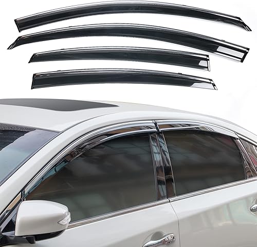 Miniatura 2 de IKON MOTORSPORTS - Visera de ventana compatible con Nissan Altima 2013-2018, policarbonato teñido ahumado y semitransparente con ribete cromado,