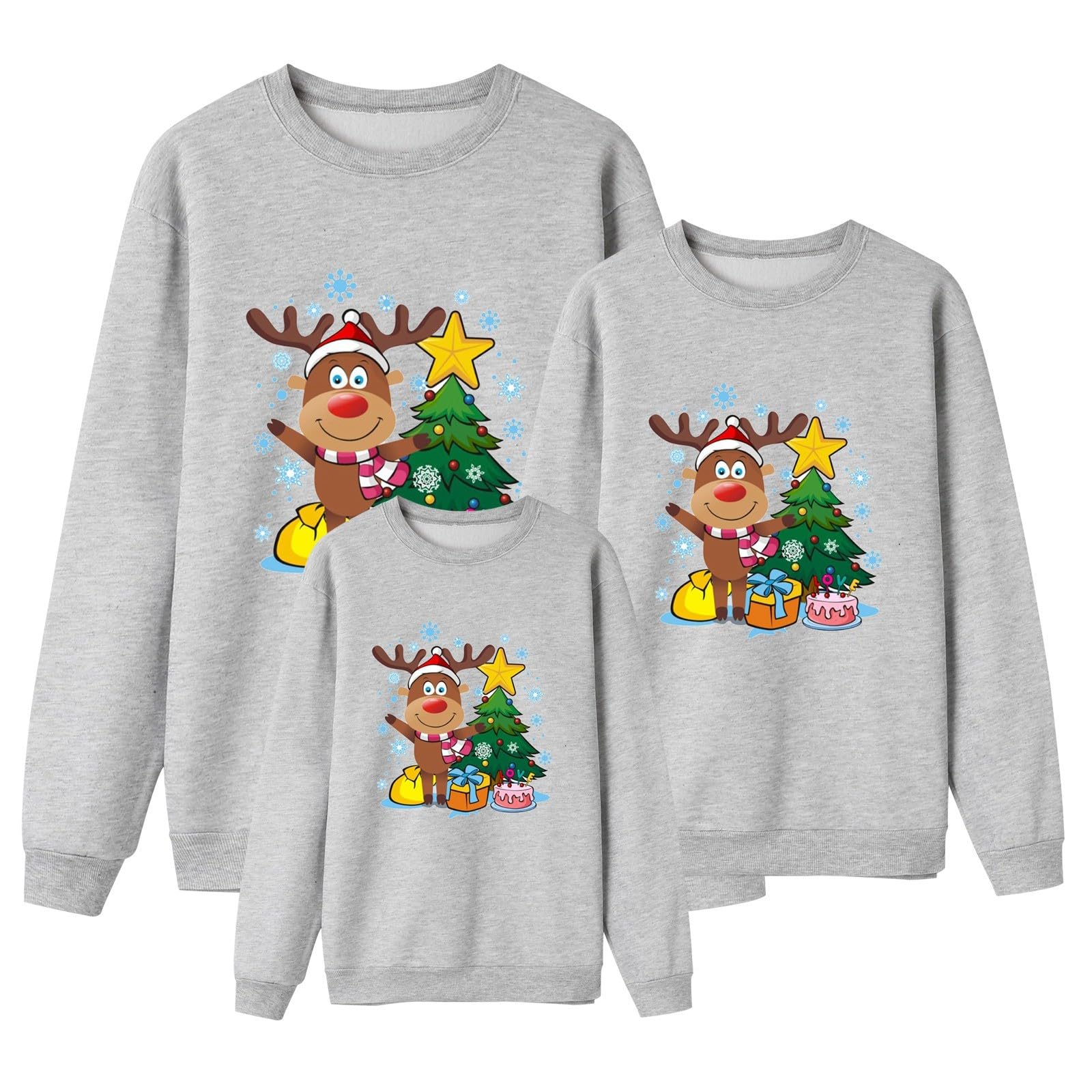 Pull De Noël Famille - Sweater Imprimé Renne Et Boules - Taille Adulte Et Enfant - Coton Doux Manches Longues