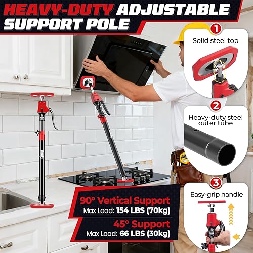 Miniatura 5 de XINQIAO Gatos de gabinete para instalar gabinetes, herramientas de tercera mano resistentes, poste de soporte ajustable de 23.6 a 45.3 pulgadas, 1