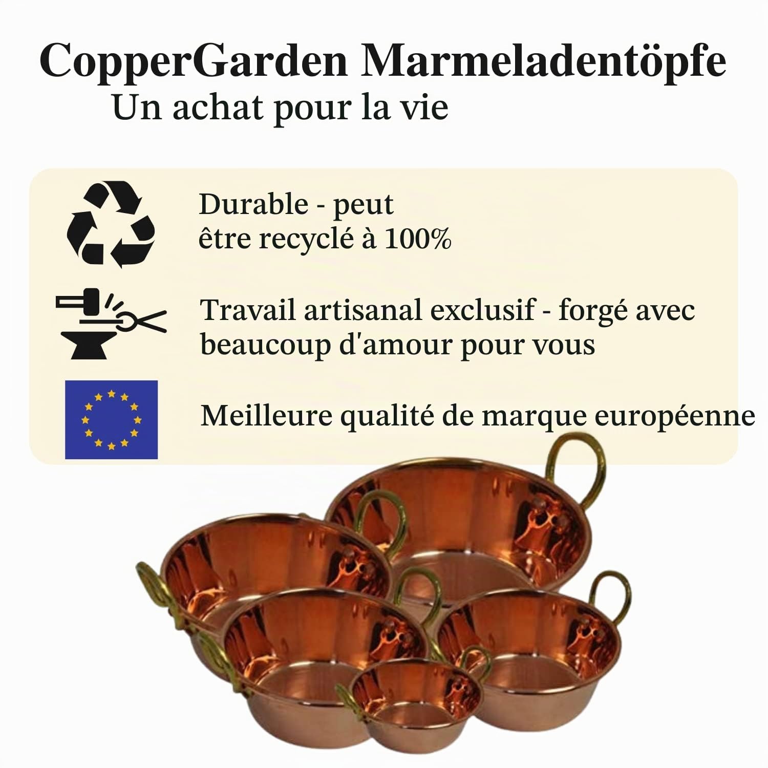 Bassine à confiture 26 cm en cuivre masssif