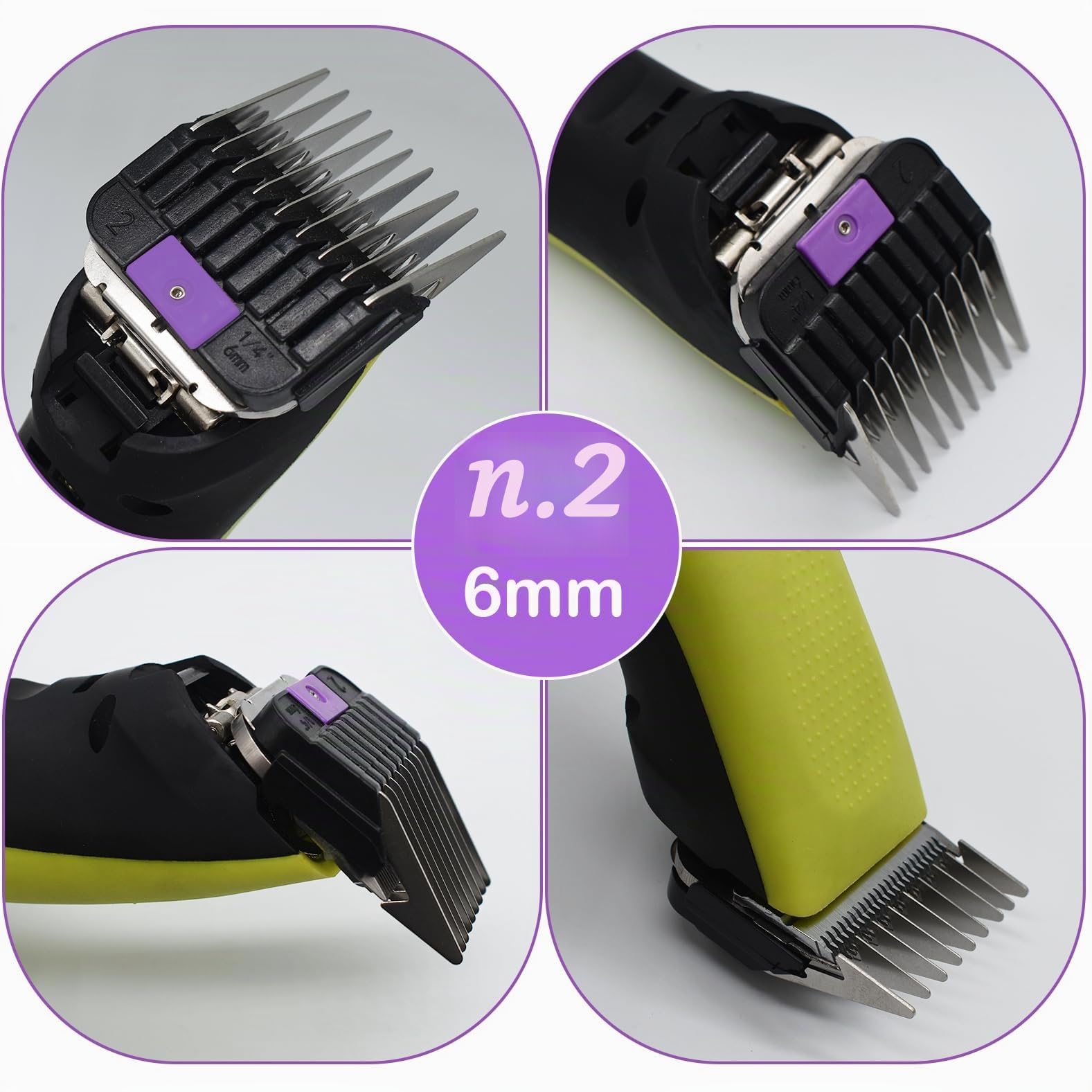 4 pettini di Ricambio in Acciaio Inox A5 per Tosaerba, 3/6/10/13 mm, 1/8", 1/4", 3/8", 1/2", compatibili con Wahl KM2/5/10, Andis AG BG Oster A5/A6