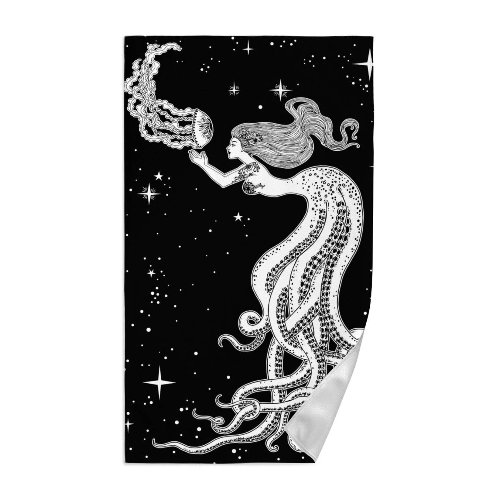 Dujiea Vintage Mermaid Kitchen Dish Towel Soft Highly Absorbent Hand Towel Home Decorative Multipurpose for Bathroom Hotel Gym and Spa 15 X 27 Inches