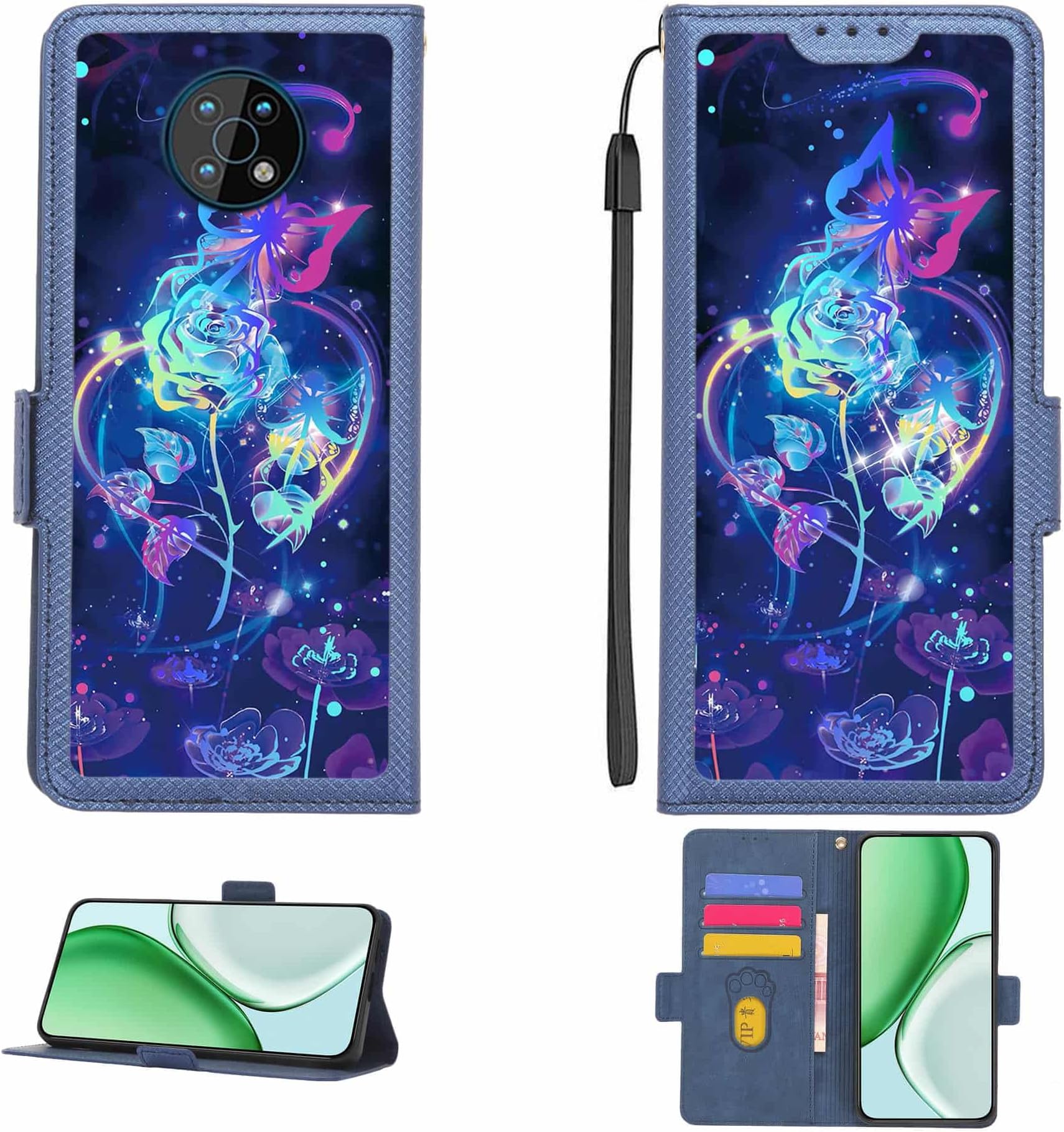Case Compatible for Nokia G50 Phone Case Flip Cover [with Tempered Glass Screen Protector][RFID Blocking][Colorful Reflect Light] LPT-LMG