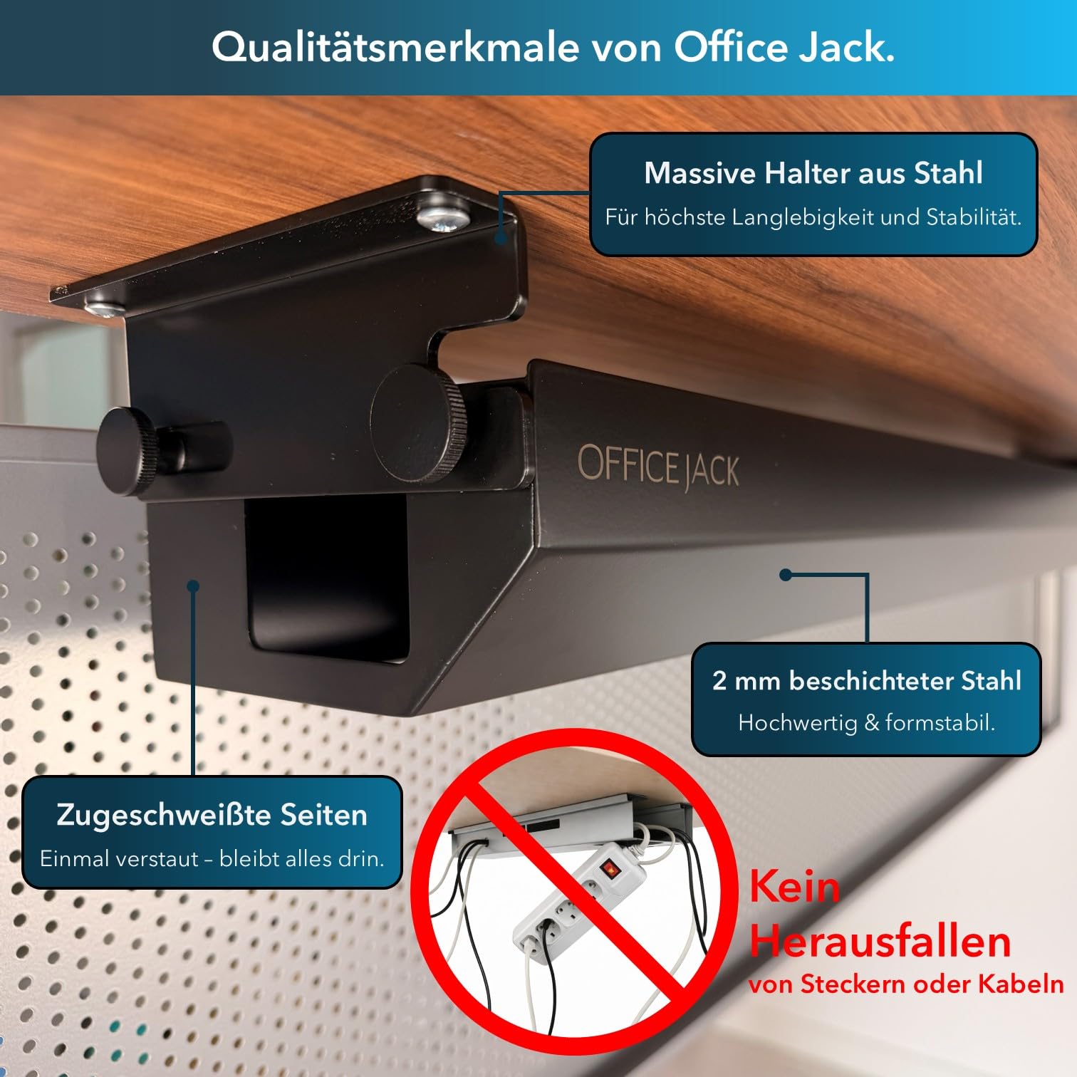 Kabelwanne abklappbar Kabelkanal Kabelmanagement am Schreibtisch gegen den Kabelsalat - Schwarz Metall 105 cm