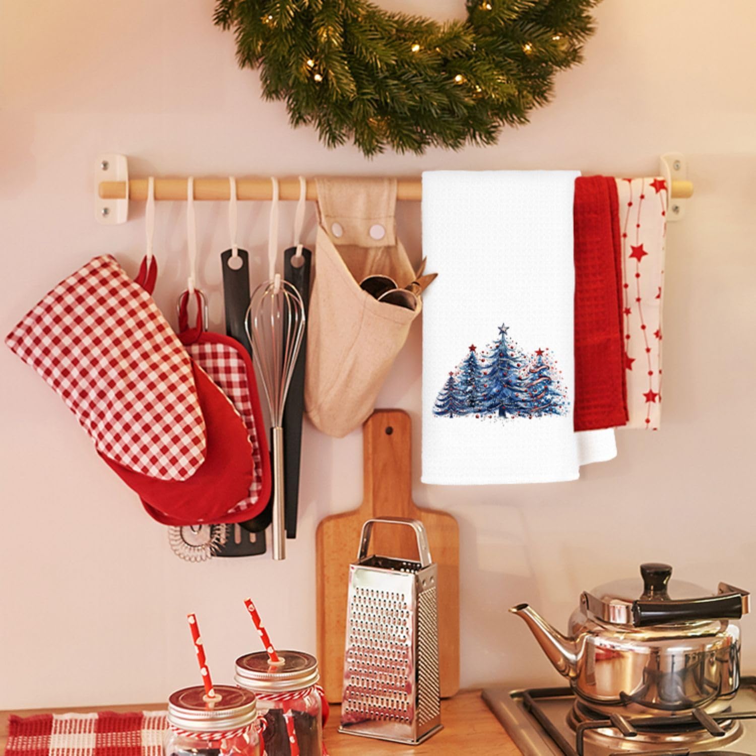 Christmas Tree Kitchen Towels, Navy Blue Christmas Trees Decorative Hand Towels for Bathroom, Christmas Dish Towels for Kitchen, Navy Blue Christmas Decor for Kitchen Bathroom, 16x24 Inch - Image 2