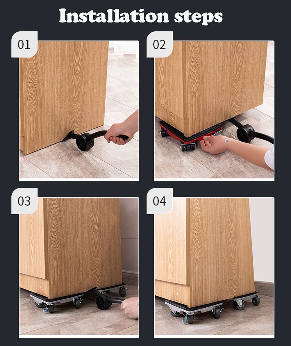 Kit Sposta Mobili con Sollevatore, Ruote per Spostare Mobili Pesanti con Freno, Sposta Mobili con Ruote Girevoli, Max Fino a 1300kg, Tappetino Antiscivolo+Rotazione a 360°
